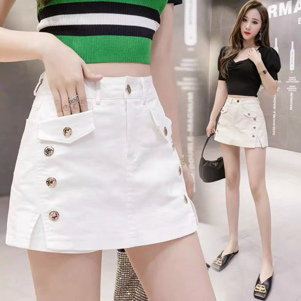 Váy kaki chữ A xỏ dây xinh U15013 hình thật trải sàn