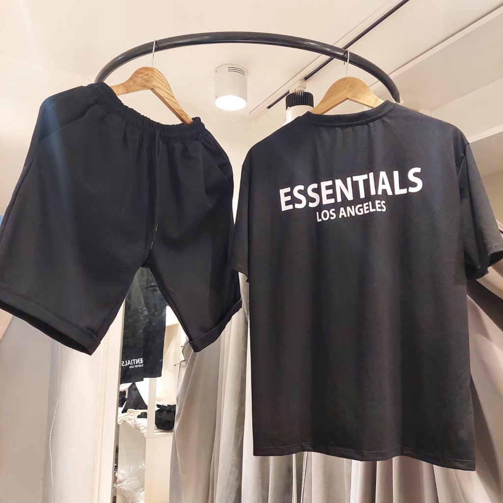 Bộ thể thao nam nữ mùa hè mặc đi chơi bộ vải cotton kèm quần short đủ size thoáng mát - Bộ essentials nam nữ