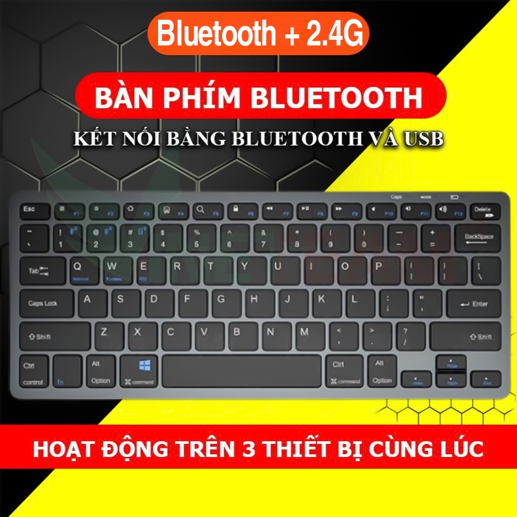 Bàn phím bluetooth không dây mini Vinetteam KB-1- đa kết nối 5.0 + 3.0 + Usb wireless 2.4G - pin sạc -4748