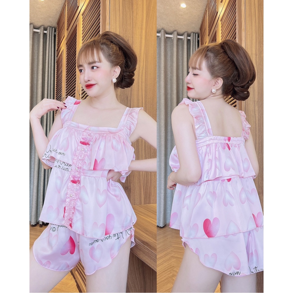 Đồ Ngủ Sexy Nữ, Bộ Chiffon Nhún Bèo B052