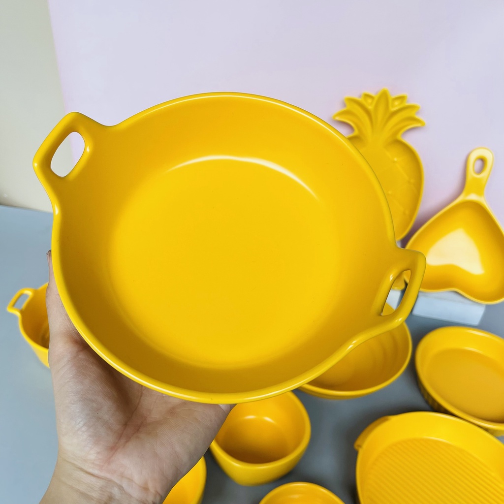 Sét bát đĩa gốm sứ decor trang trí đồ ăn siêu đẹp bộ màu vàng 15 món