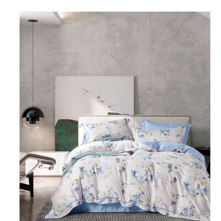 [🔥TENCEL CHÍNH HÃNG, GIÁ XƯỞNG🔥] Trọn bộ 5 món Chăn ga gối Tencel 60s Cao Cấp Hoa ly phối xanh m8