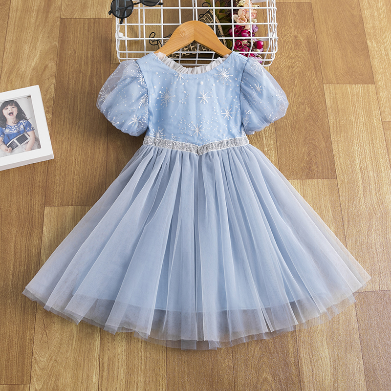Đầm công chúa NNJXD phối ren màu xanh dương thời trang mùa hè cho bé gái