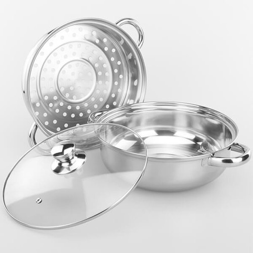 Nồi Hấp Inox 2 Tầng Hotpot Size 28cm Vung Kính Cao Cấp Dùng Cho Nhiều Loại Bếp - BẢO HÀNH 12 THÁNG