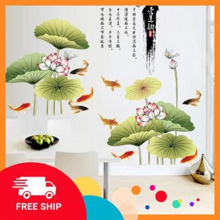 ⚡️𝗙𝗥𝗘𝗘𝗦𝗛𝗜𝗣⚡️ Decal dán tường Hoa sen thủy mặc