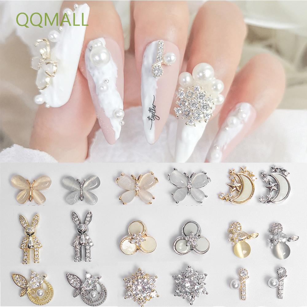 Phụ kiện trang trí móng bằng hợp kim hình bông hoa/bướm 3d DIY