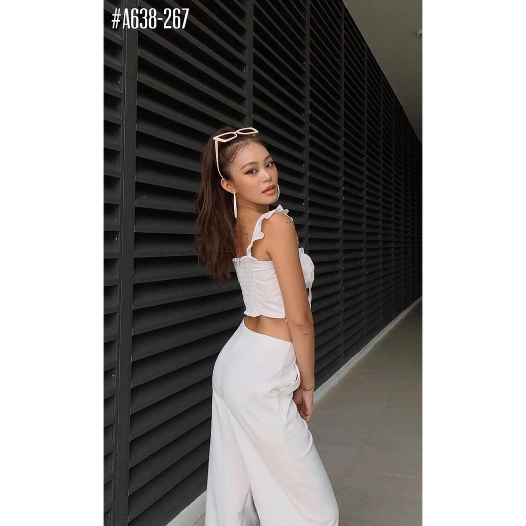 Áo croptop kiểu, Áo 2 dây croptop bản to màu trắng đen