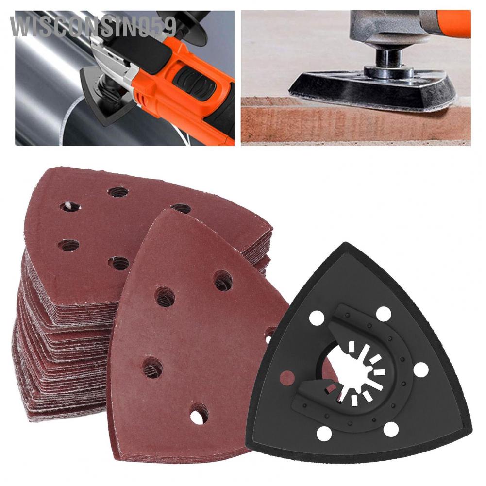 Wisconsin059 51PCS Detail Sanding Pads Kit 6 Dust Removal Holes 0.35in Triangular Sandpaper for Wood Metal