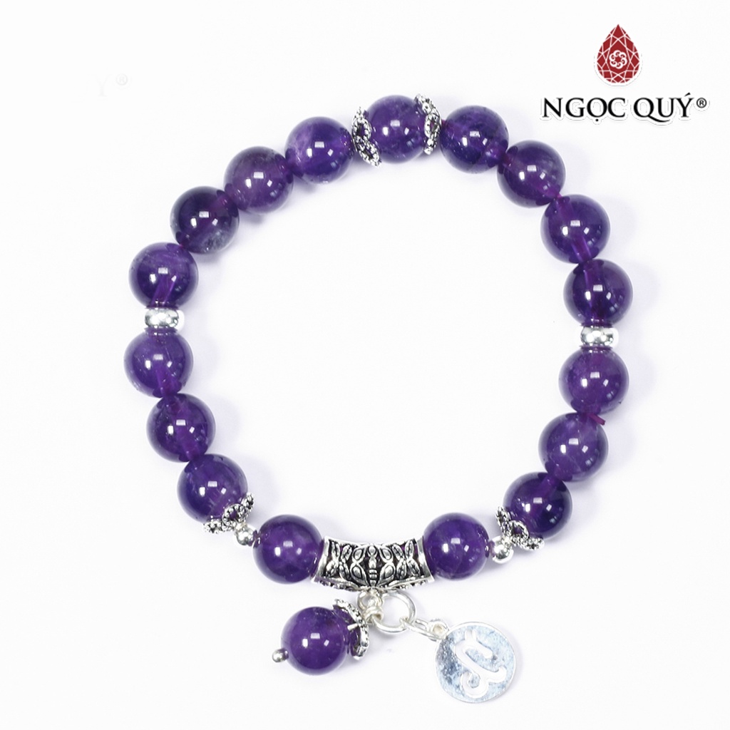 Vòng tay TA tím charm bạc cung hoàng đạo - Ngọc Quý