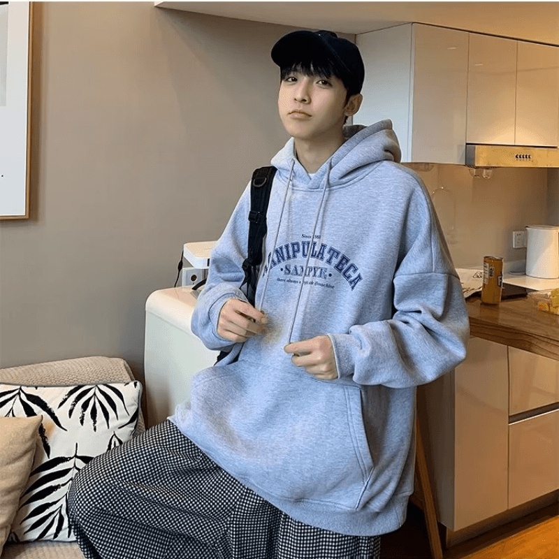 Áo Hoodie Thể Thao Dáng Rộng In Chữ Phong Cách Hip Hop Đường Phố Hàn Quốc Cho Nam