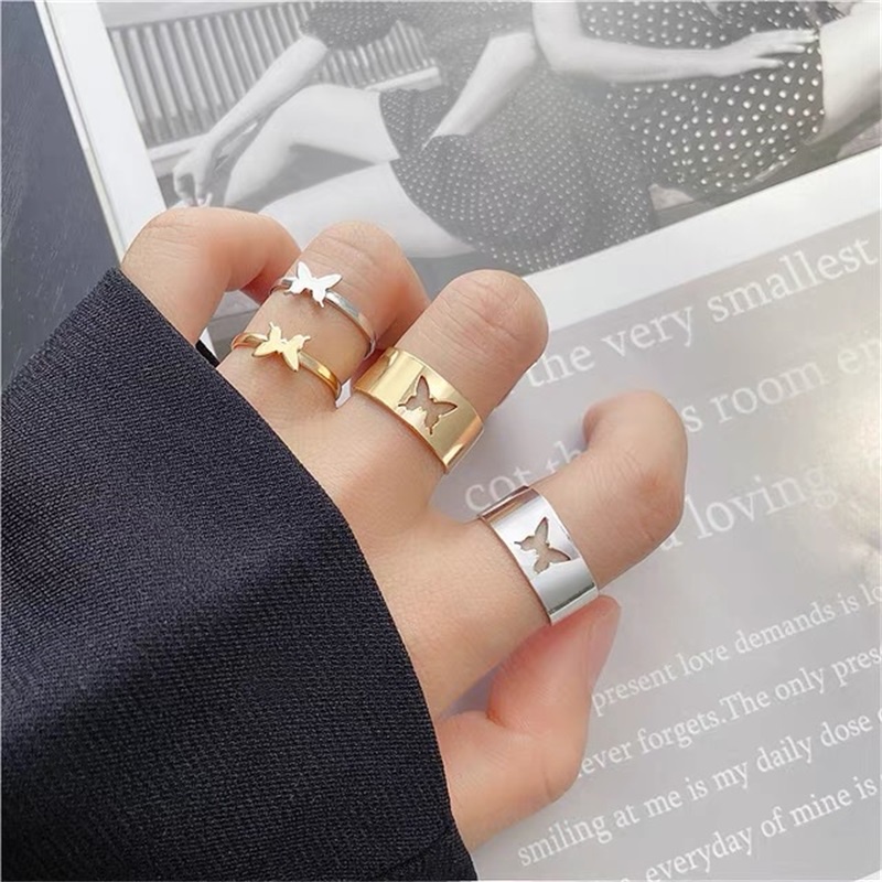 Set nhẫn đôi hình bướm phong cách Punk độc đáo thời trang