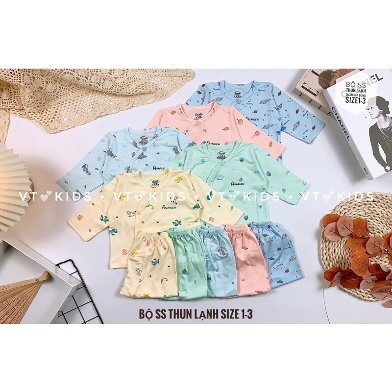 Bộ dài tay sơ sinh, khuy lệch quần đáp đũng VTKIDS