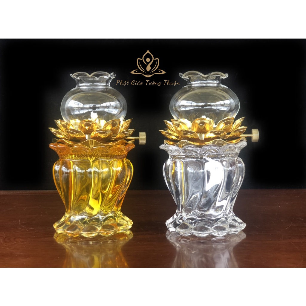 Đèn Dầu Hoa Sen Pha Lê  Bằng Thủy Tinh  mẫu 033  ( Vật Phẩm Phong Thủy ) - Phật Giáo Tường Thuận
