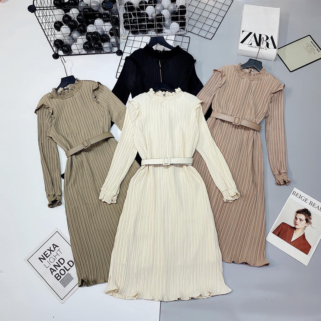 Váy ly bo cổ, tay kèm đai xinh (kèm ảnh thật,video) | BigBuy360 - bigbuy360.vn