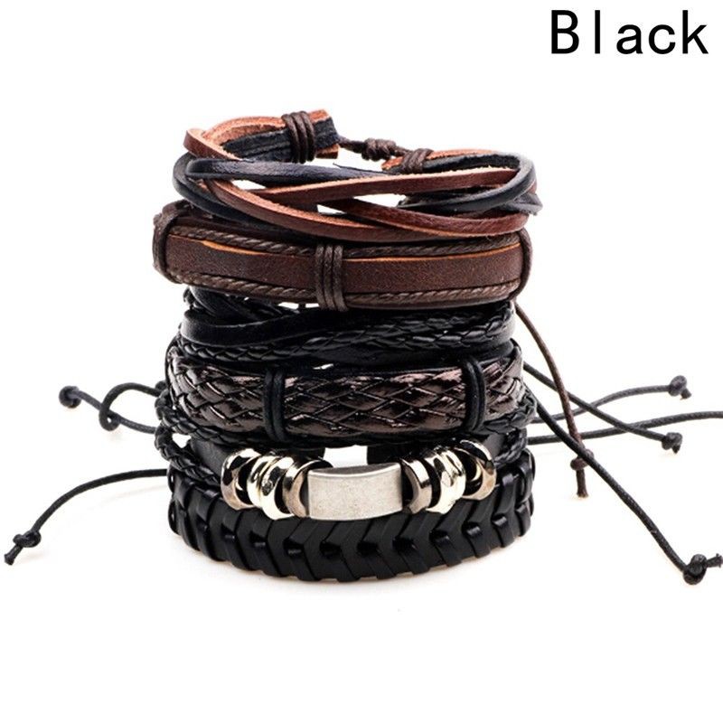 DIY Fashion Cool Men Wax Rope Alloy Black Knitted Bracelets