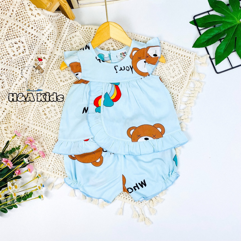 Bộ quần áo vải tôn  mẫu tay cánh tiên lai bèo mềm - mịn - mát cho bé gái MEGAUU