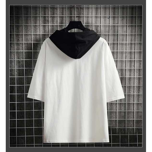 Áo Thun Có Mũ Trùm Tay Ngắn Dáng Rộng In Họa Tiết Vải cotton Thời Trang Mùa Hè Mới Cho Nam