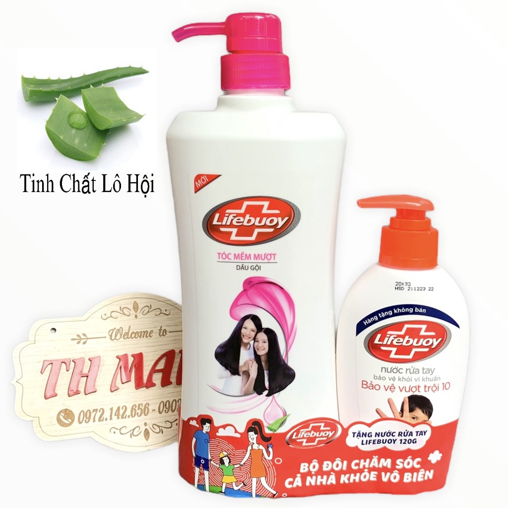 dầu gội đầu lifebuoy tặng nước rửa tay, tóc dày óng ả mềm mượt với tinh chất sữa và lô hội chai 650g