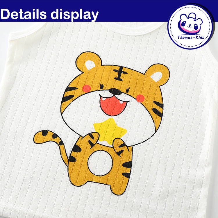 [THOMAS KIDS] Áo Thun Cotton Không Tay In Họa Tiết Khủng Long Hoạt Hình Thời Trang Mùa Hè Cho Bé 1-6 Tuổi