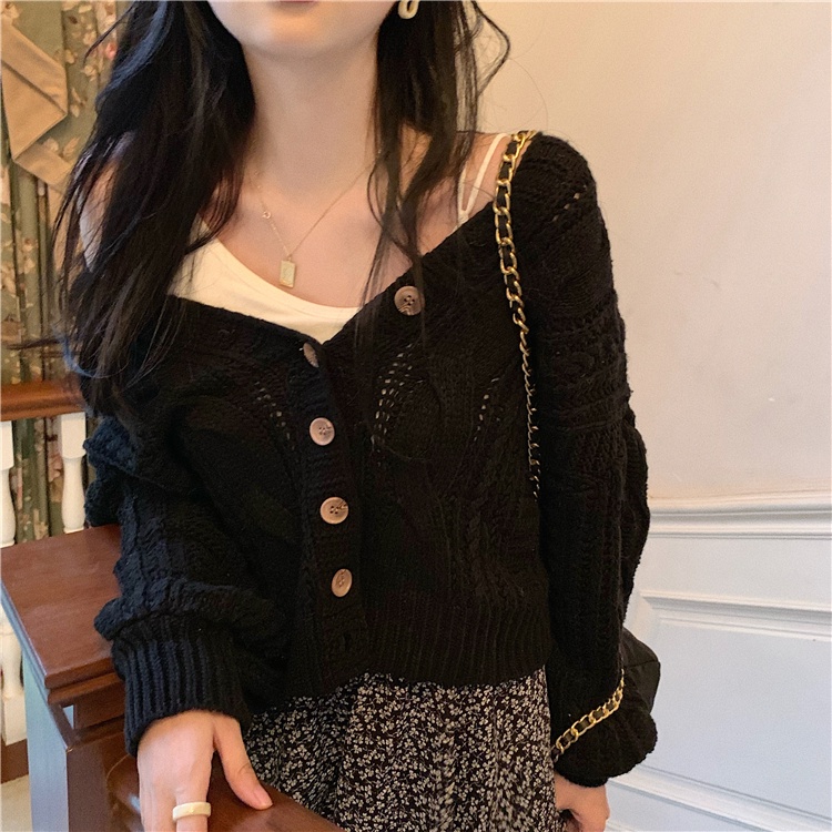 Áo cardigan dáng rộng dệt kim cổ V dài tay thời trang retro cho nữ