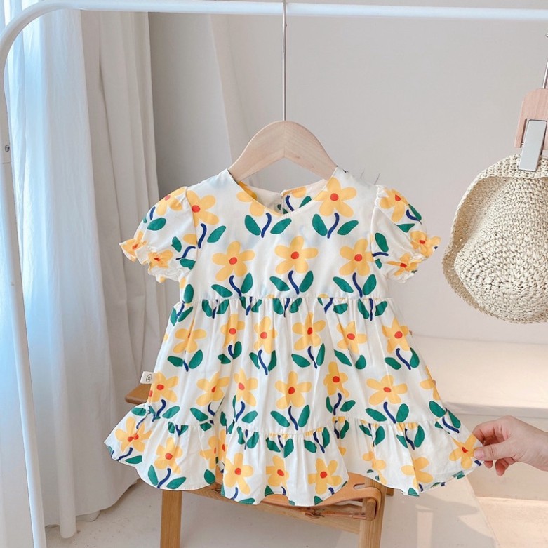 Váy Hoa Baby Doll cho bé gái, Váy đầm trẻ em chất đũi tơ mềm mát đáng yêu