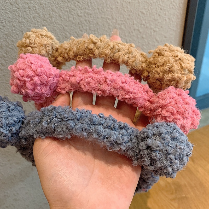 Băng đô cài tóc nhồi bông co giãn hình tai gấu màu kẹo phong cách Hàn cho nữ tắm rửa mặt trang điểm