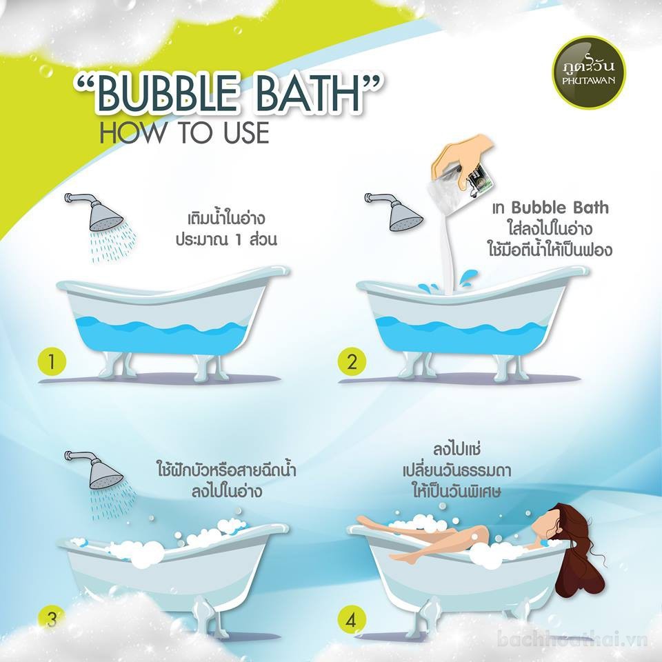 Bột tắm tinh dầu tạo bọt thơm Phutawan Bubble Bath