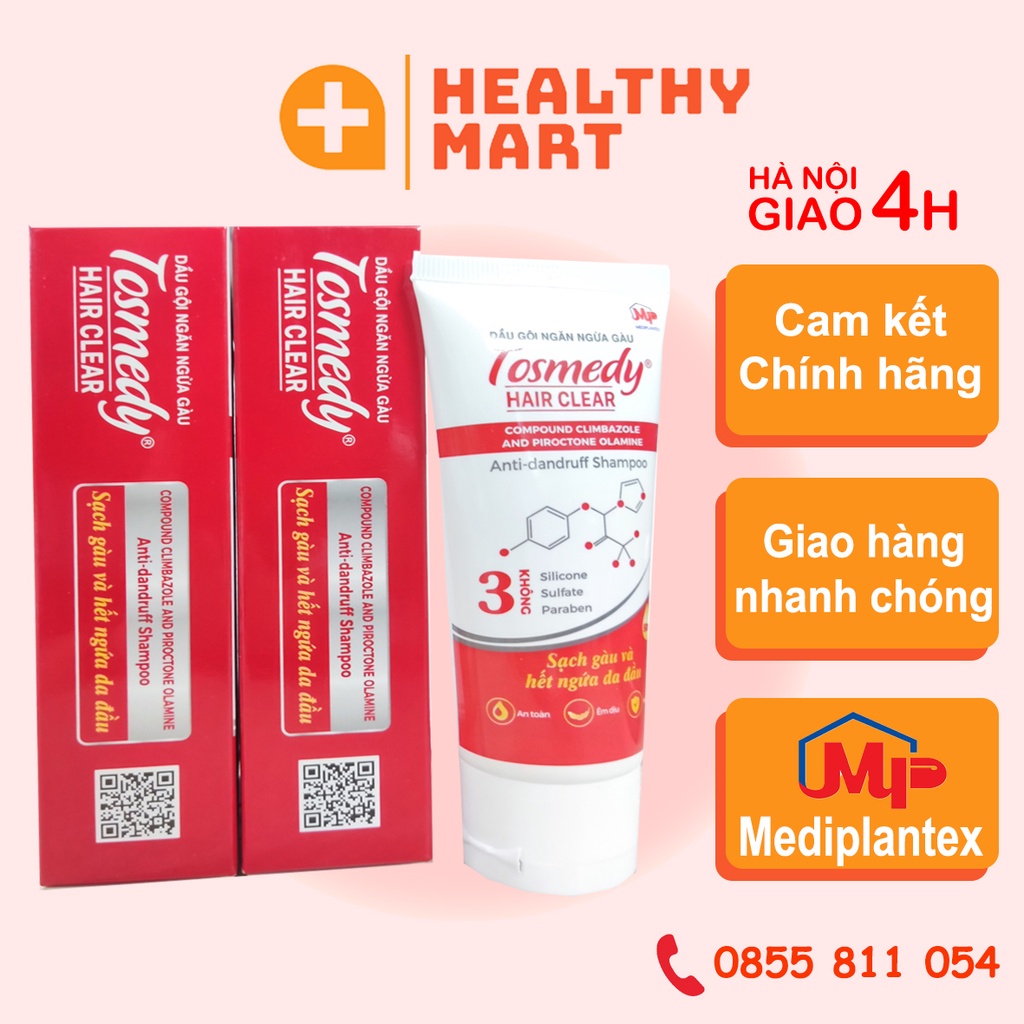 ✔️️️Dầu gội Tosmedy Ngăn ngừa gàu, sạch vảy nến, hết ngứa da đầu, làm mềm mượt và chắc khỏe tóc Hộp 50ml - Mediplantex