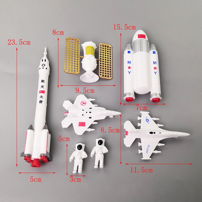 Set 7 mô hình đồ chơi tên lửa / phi hành gia / tàu không gian dùng để trang trí bánh kem