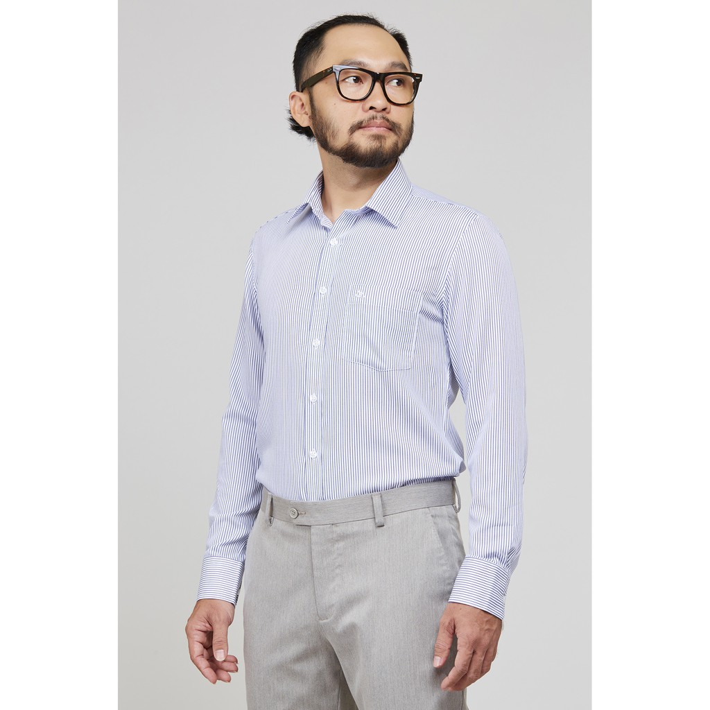 Áo sơ mi nam mattana dài tay trắng sọc xanh slimfit MAM03190371701833