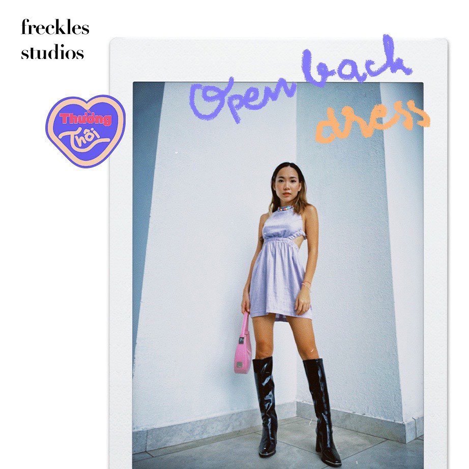 The Freckles Studios - Đầm nữ linen cổ yếm dây đan chéo phía sau hở lưng Open-back (2 màu)