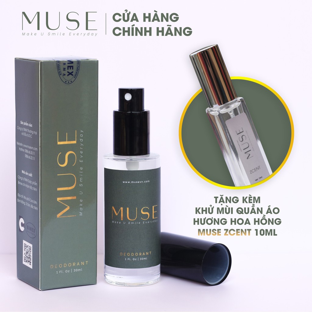 Xịt khử mùi hôi nách, hôi chân MUSE, Công nghệ bọc mùi phân tử, thiên nhiên, lành tính, hiệu quả tức thời