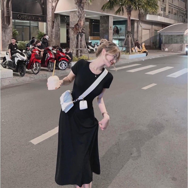 Váy Suông Đen Len Tăm Dáng Dài (Hình thật) Đầm Body Maxi Len Xinh Xắn
