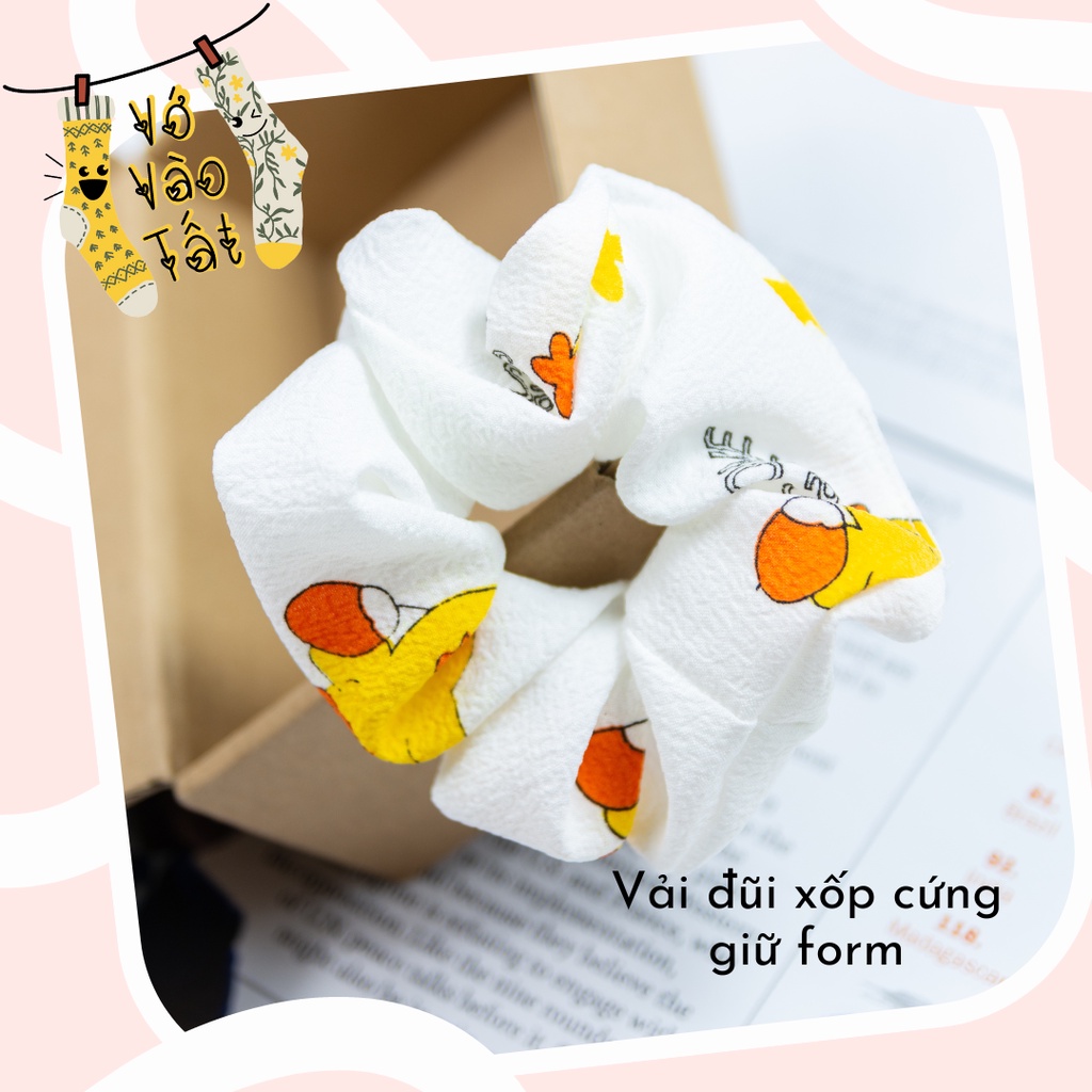 Buộc tóc scrunchies vải đũi xốp hoạt hình xinh xắn