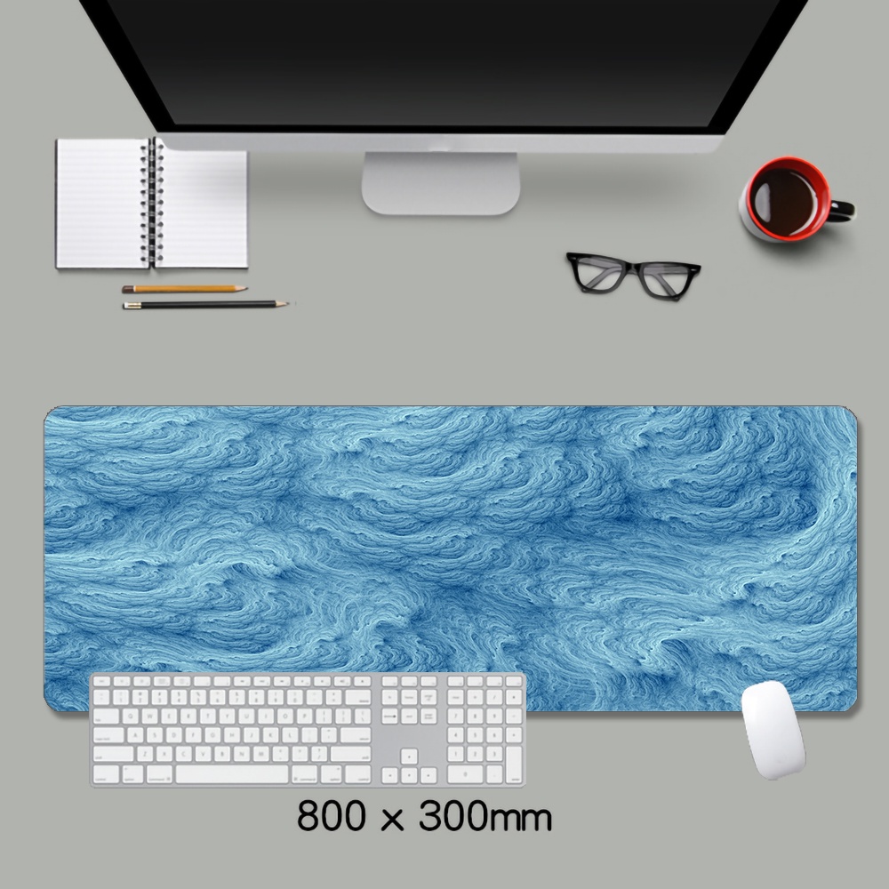 Tấm Lót Chuột Và Bàn Phím Máy Tính Cỡ Lớn Họa Tiết Sóng Biển Màu Xanh Dương Lạnh