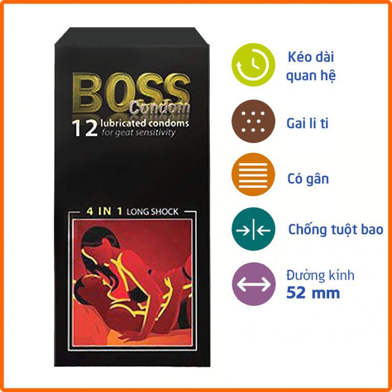 COMBO 2 hộp bao cao su kéo dài thời gian quan hệ có gân và gai Boss 4 in 1 - 24 cái