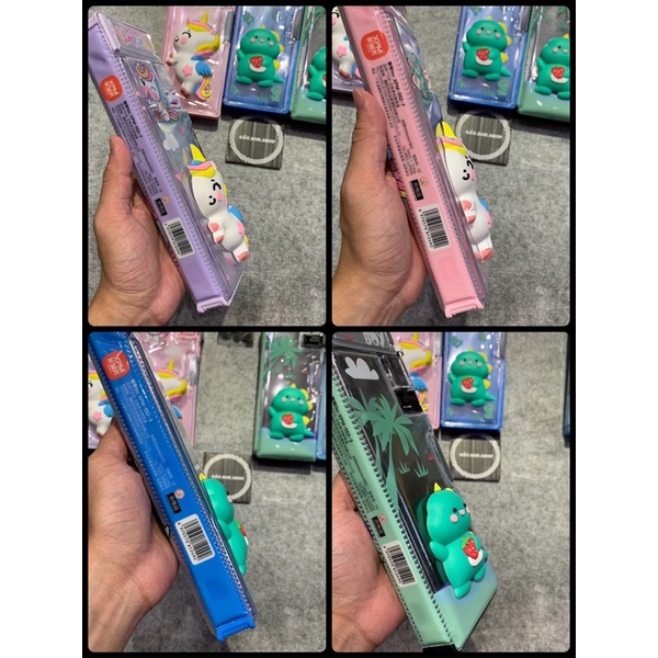 Hộp bút nhựa 2 mặt hình thú Silicon nổi 3D