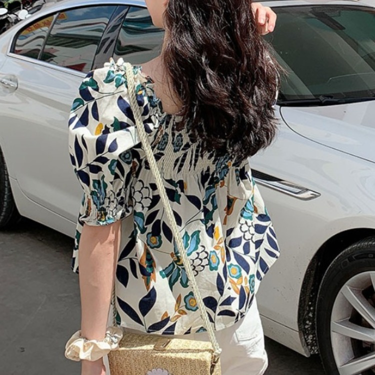 Áo Sơ Mi Tay Ngắn Cổ Tròn Họa Tiết Hoa Thời Trang Mùa Hè