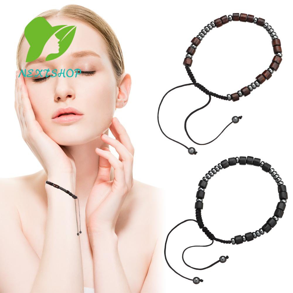 Vòng Đeo Tay Tình Bạn Xỏ Đá Obsidian Và Hạt Gỗ Nhiều Màu Có Thể Điều Chỉnh Kích Thước