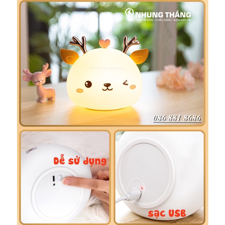 Đèn Ngủ Chú Tuần Lộc Siêu Dễ Thương WH-A19 - Thay Đổi Màu Sắc Tùy Thích - Silicon Mềm Mại Siêu Bền-Pin Sạc Tích Điện