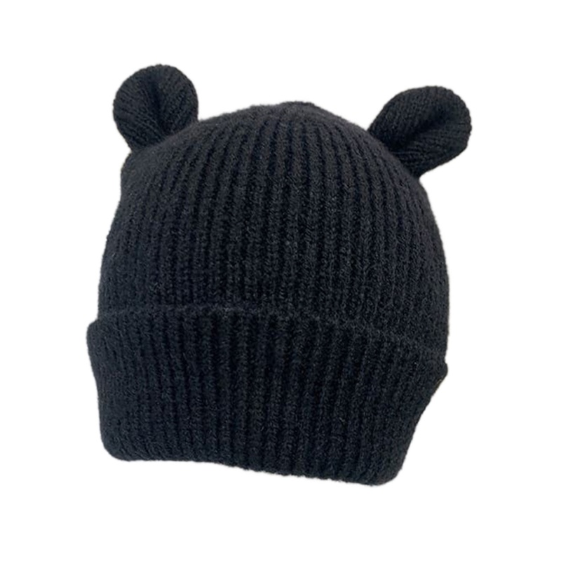 Mũ beanie dệt kim đính tai gấu dễ thương thời trang thu đông cho bé