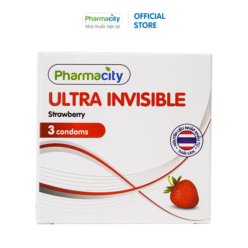 Bao cao su siêu mỏng hương dâu và hương bạc hà Pharmacity Ultra Invisible (3 cái/hộp)