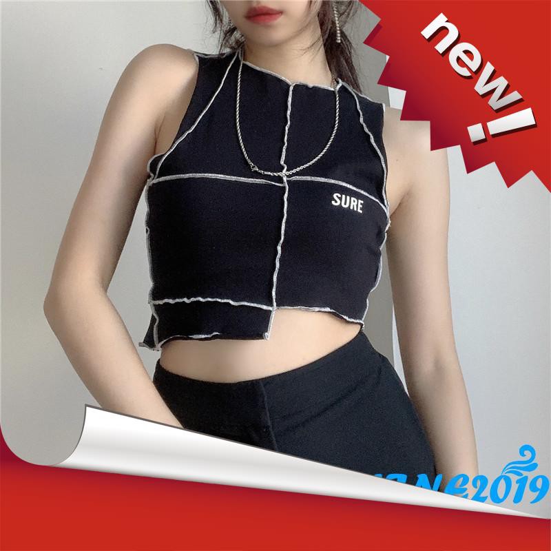 Áo Lửng Không Tay Phối Viền Trắng Quyến Rũ Cho Nữ