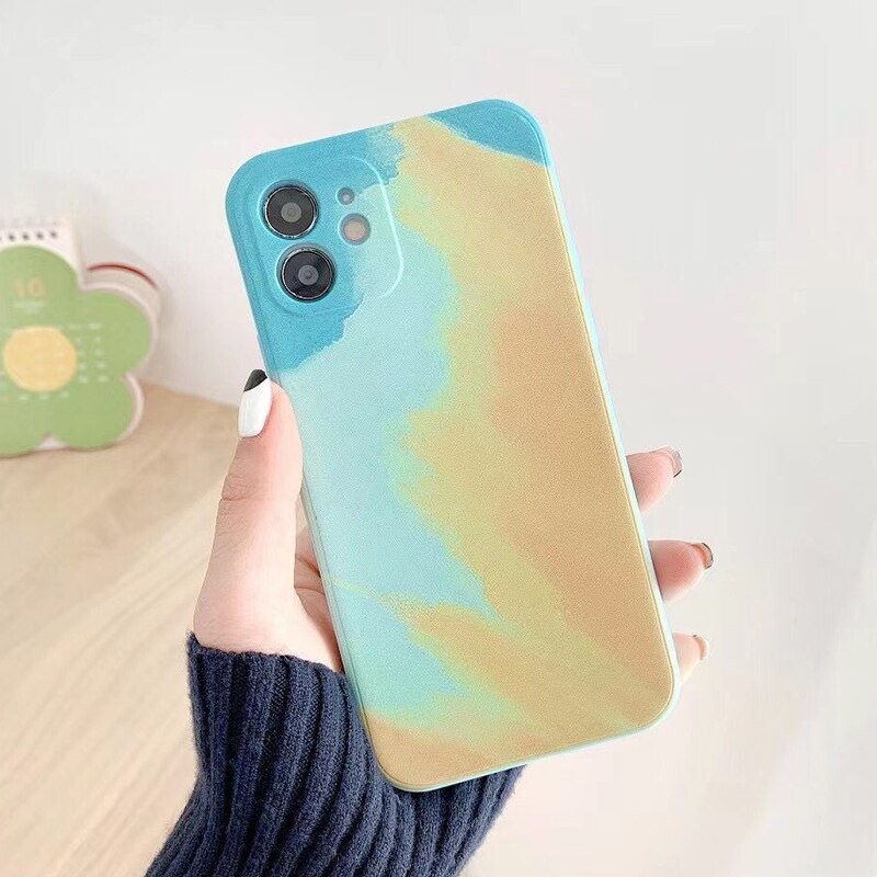 Ốp lưng iphone Màu Nước Loang cầu vồng dẻo cạnh vuông bảo vệ camera 7plus/8plus/x/xs/xsmax/11/12/13/14/pro/promax