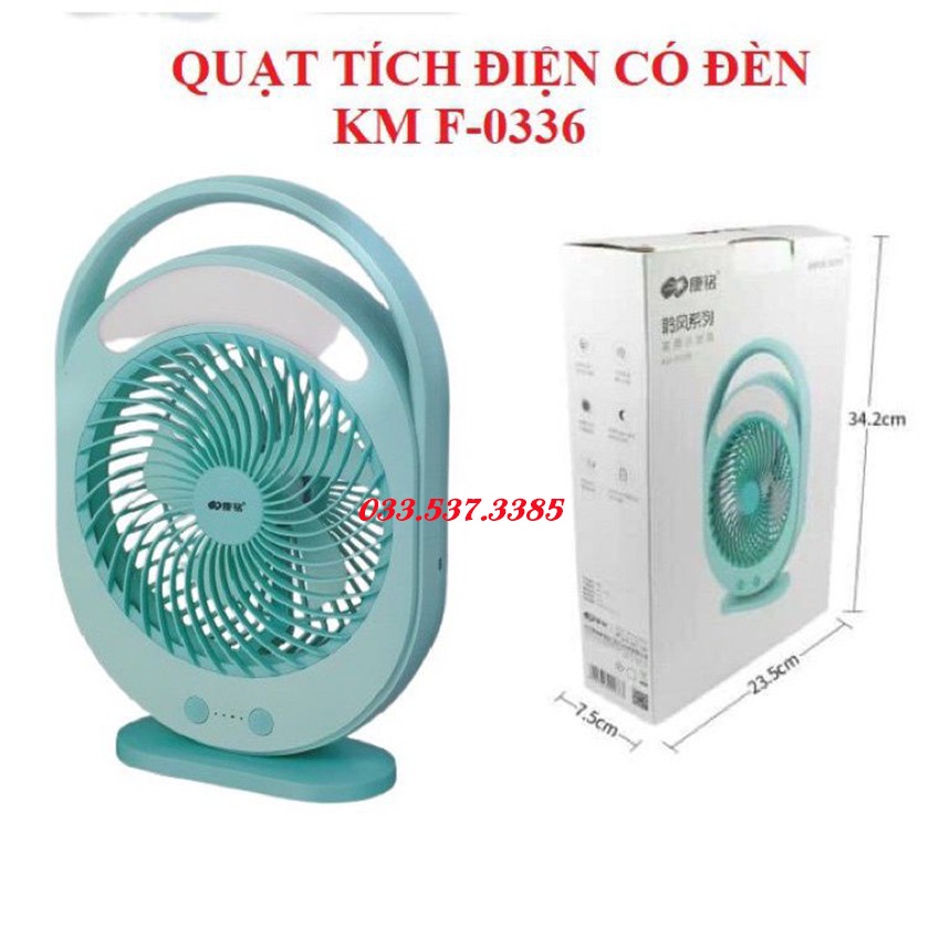 Quạt tích điện, quạt sạc cầm tay KM - F 0336 tích hợp đèn led với 3 chế độ làm mát