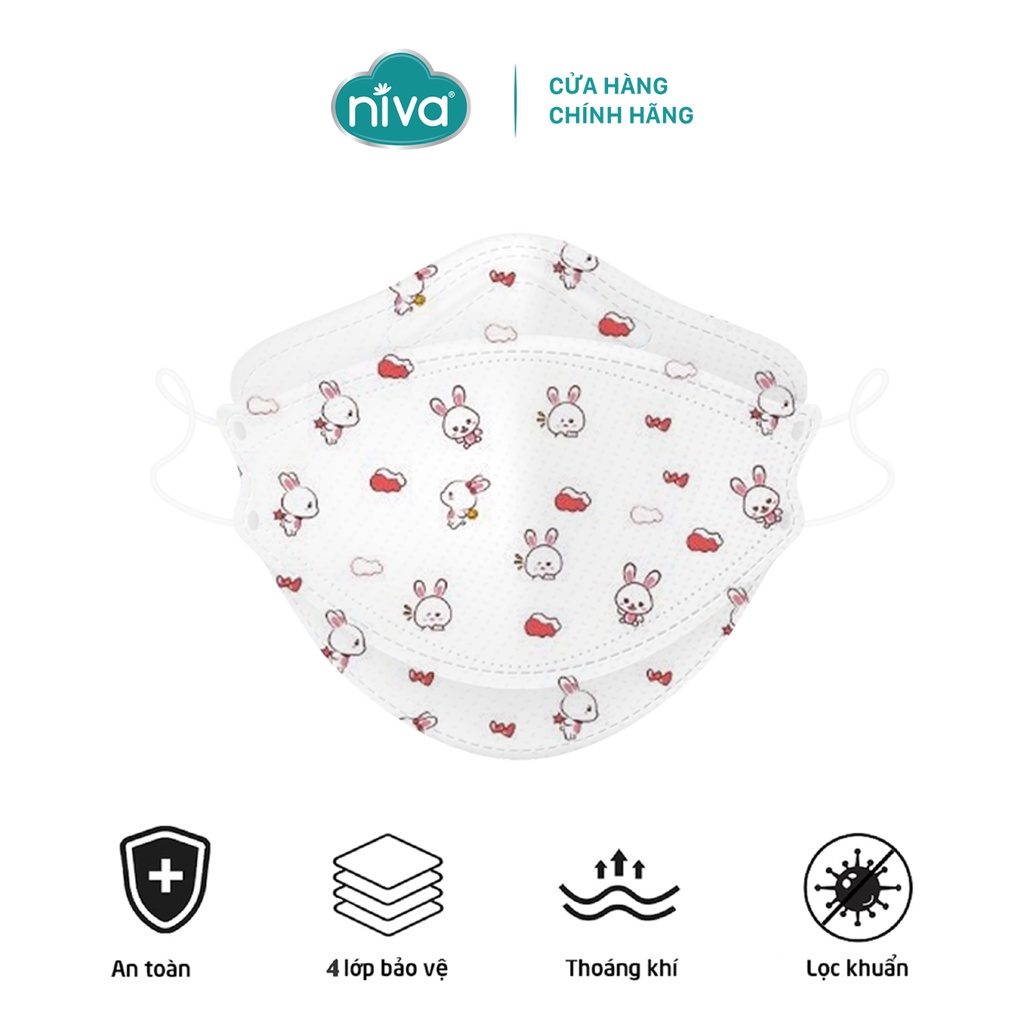 Combo 5 Khẩu Trang NIVA 4D Mask KF94 Dành Cho Trẻ Em Túi 25 Chiếc Ngăn Bụi Mịn, Kháng Khuẩn, Không Kích Ứng Da