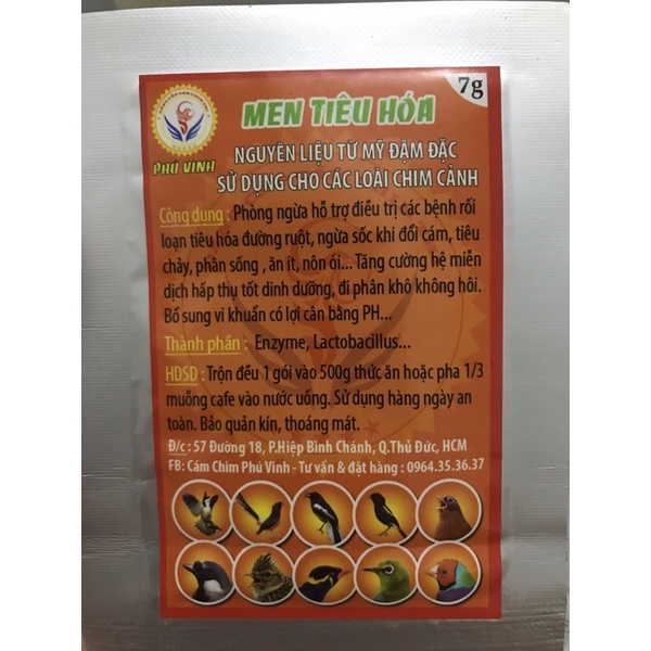 Men tiêu hoá cho chim cảnh Phú Vinh