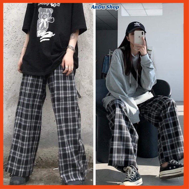 Quần kẻ caro ống rộng dáng suông,quần kẻ caro nam nữ form rộng dáng suông unisex | BigBuy360 - bigbuy360.vn