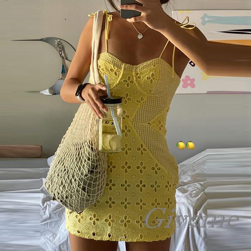 Đầm Ôm Không Tay Họa Tiết Hoa Vàng y2k