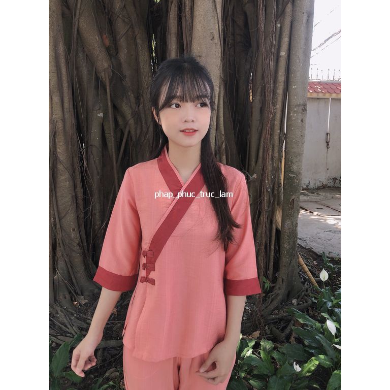 đồ phật tử, quần áo đi chùa, 3 nút tơ không thêu duyên dáng